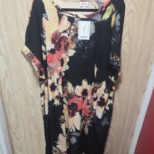 LuLaRoe Chelsea-Floral Black and Coral Dress